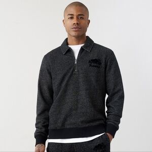 Roots S Unisex Normcore Cabincore Loungewear Peppered Half Zip Polo Sweater